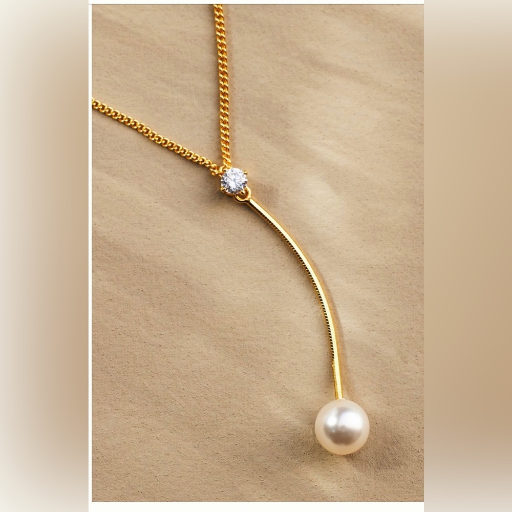 Anthropologie 14k gold Y-shape pearl necklace